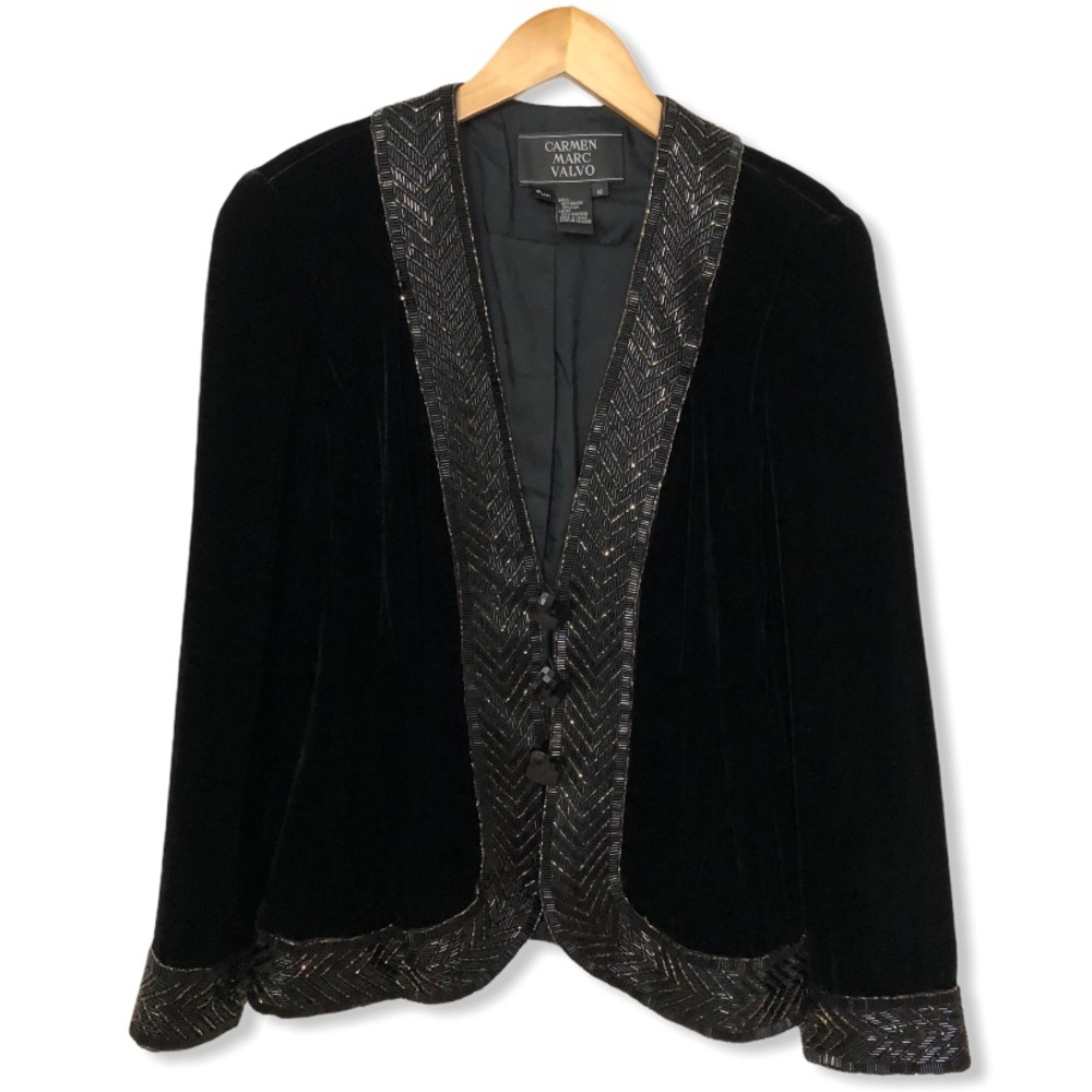 Carmen Marc Valvo Beaded Velvet Jacket—12 ( fits like an 8)